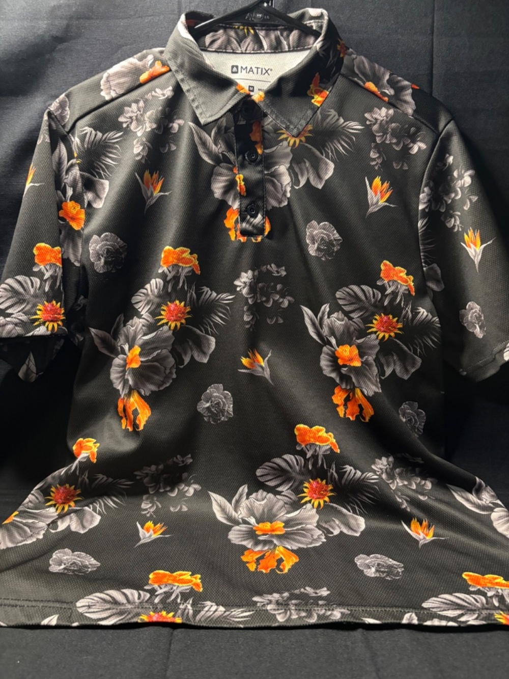 Matix Black/Orang Floral Dri-Fit Short Sleeve Polo Medium - Picture 5 of 5